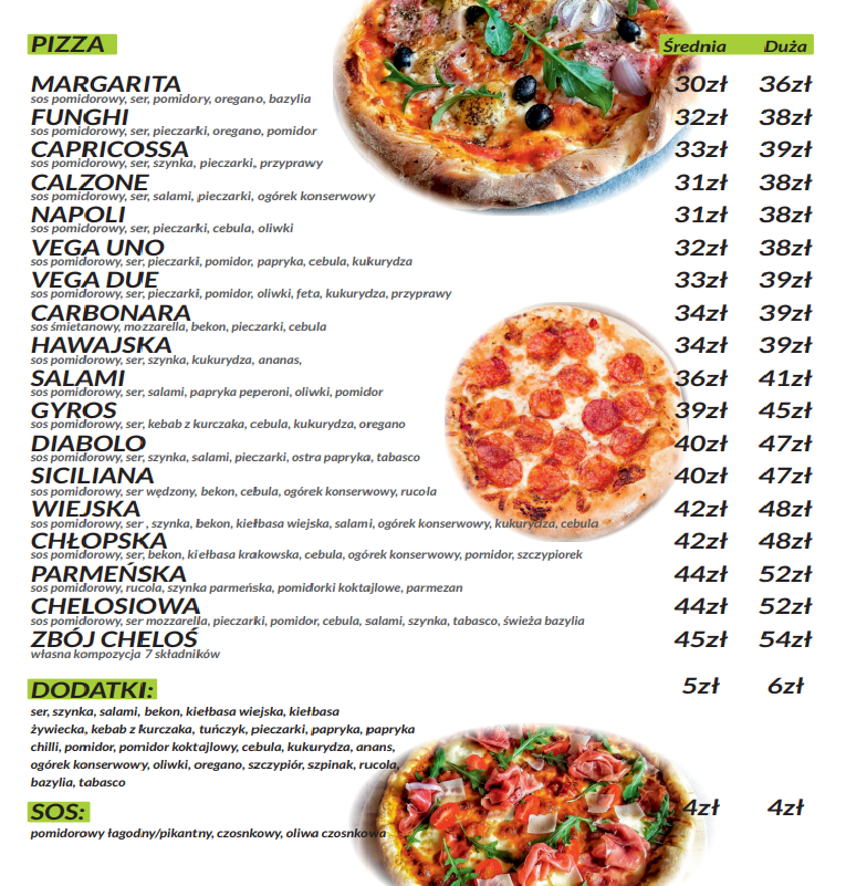 menu pizza